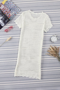 Beige Boho Crochet Beach Cover Up Dress